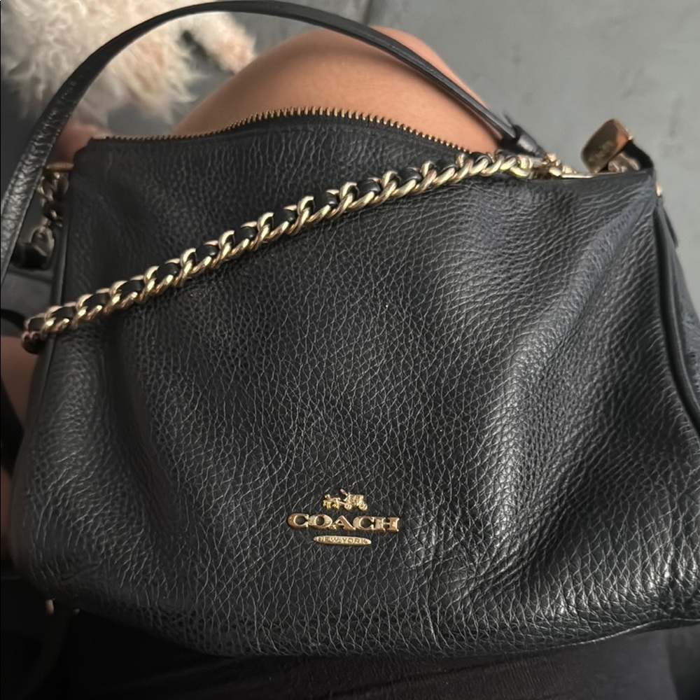 Coach Black Shoulder Bag with Gold Chain